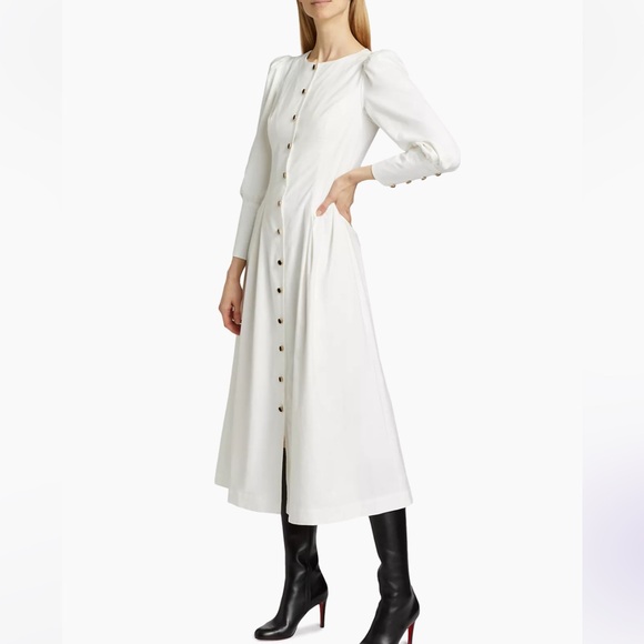 NWT Reformation Halia midi shirt Dress velvet buttons a line poplin cotton - Picture 7 of 16